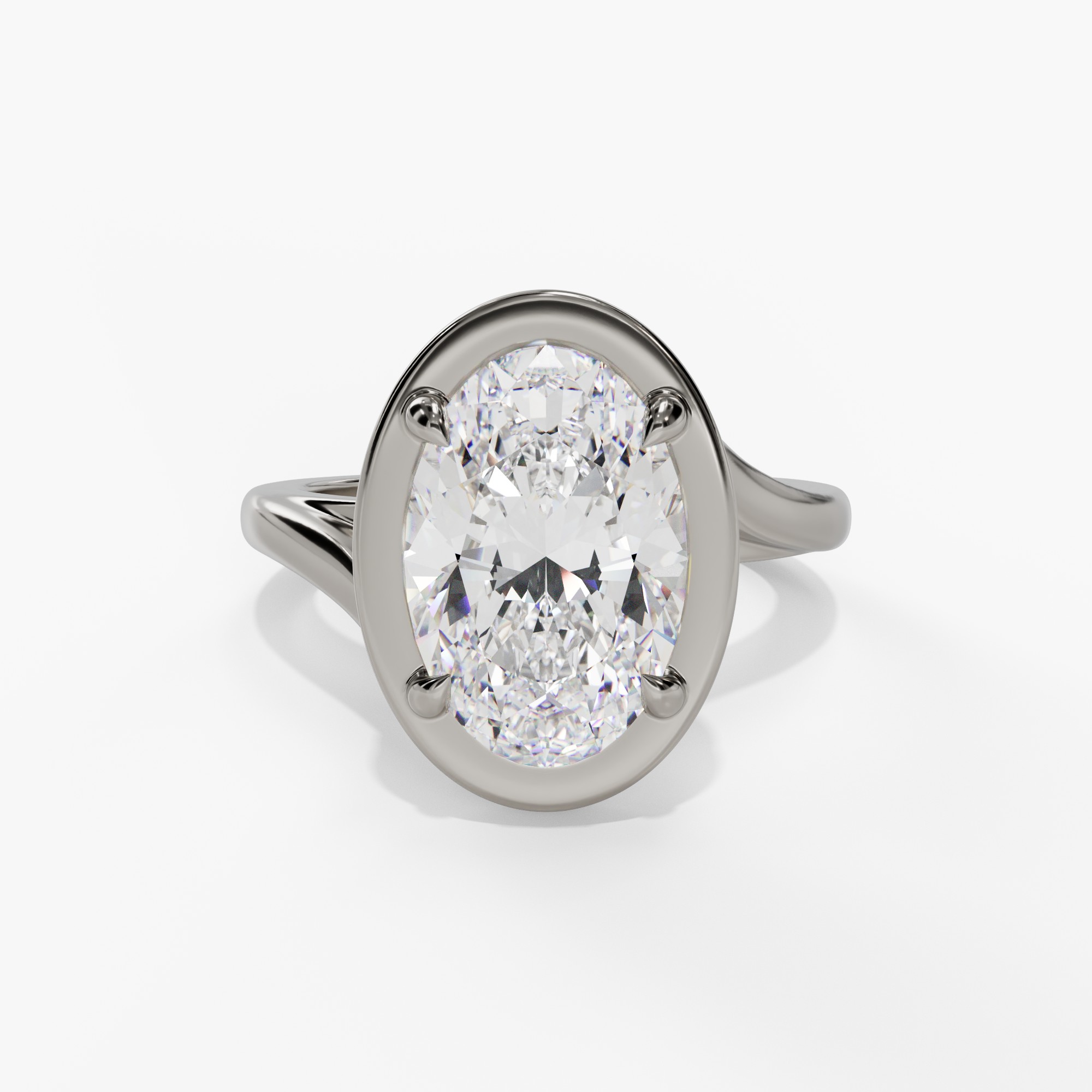 Bypass Framed Oval Engagement Ring Setting With Natural Diamond Hidden Halo