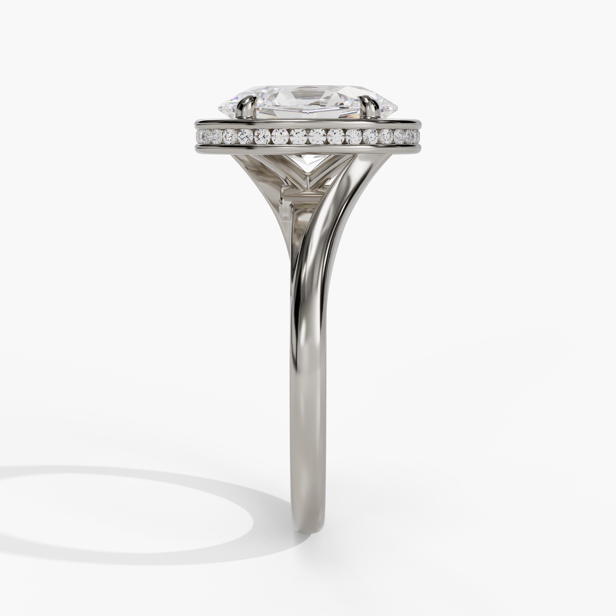 Bypass Framed Oval Engagement Ring Setting With Natural Diamond Hidden Halo