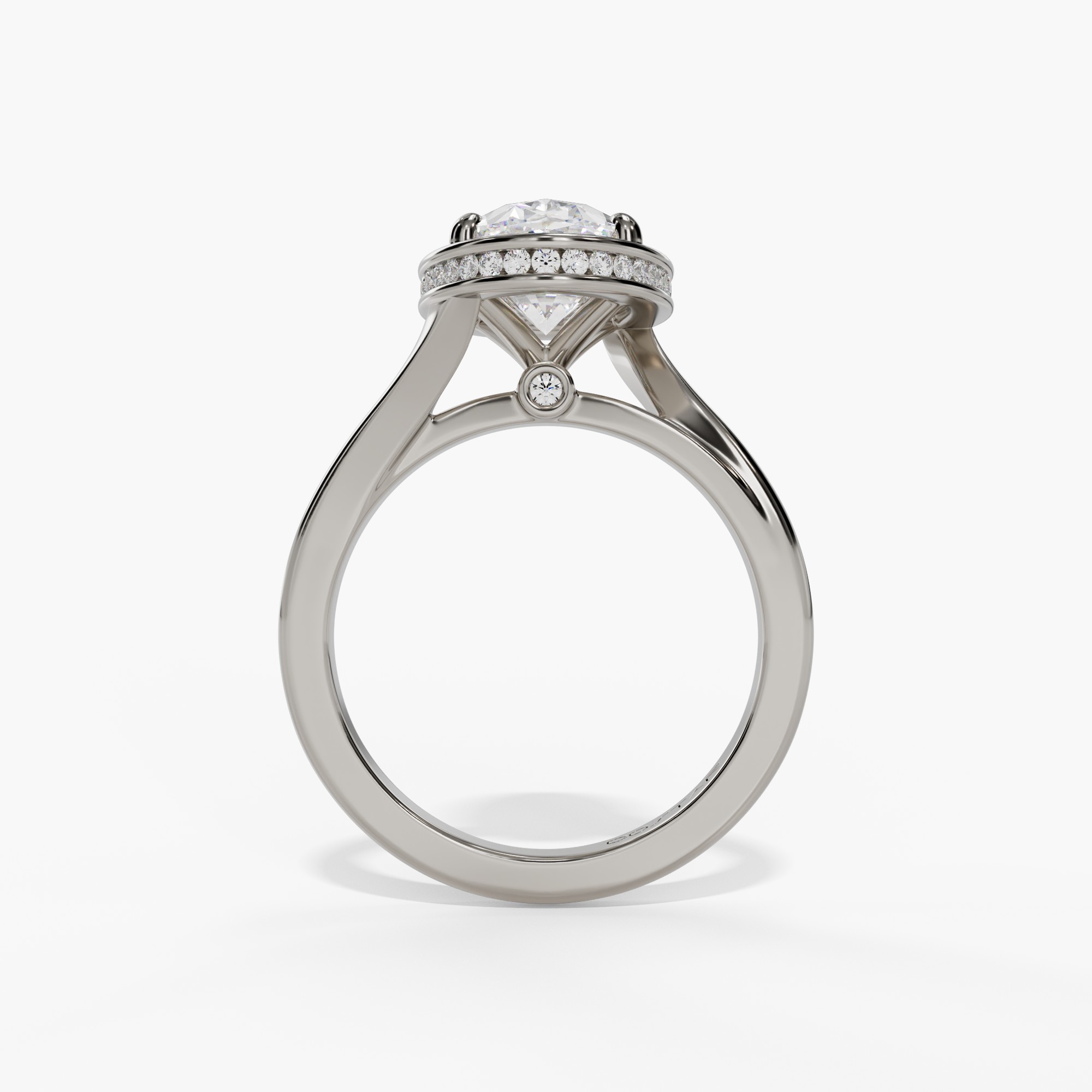 Bypass Framed Oval Engagement Ring Setting With Natural Diamond Hidden Halo