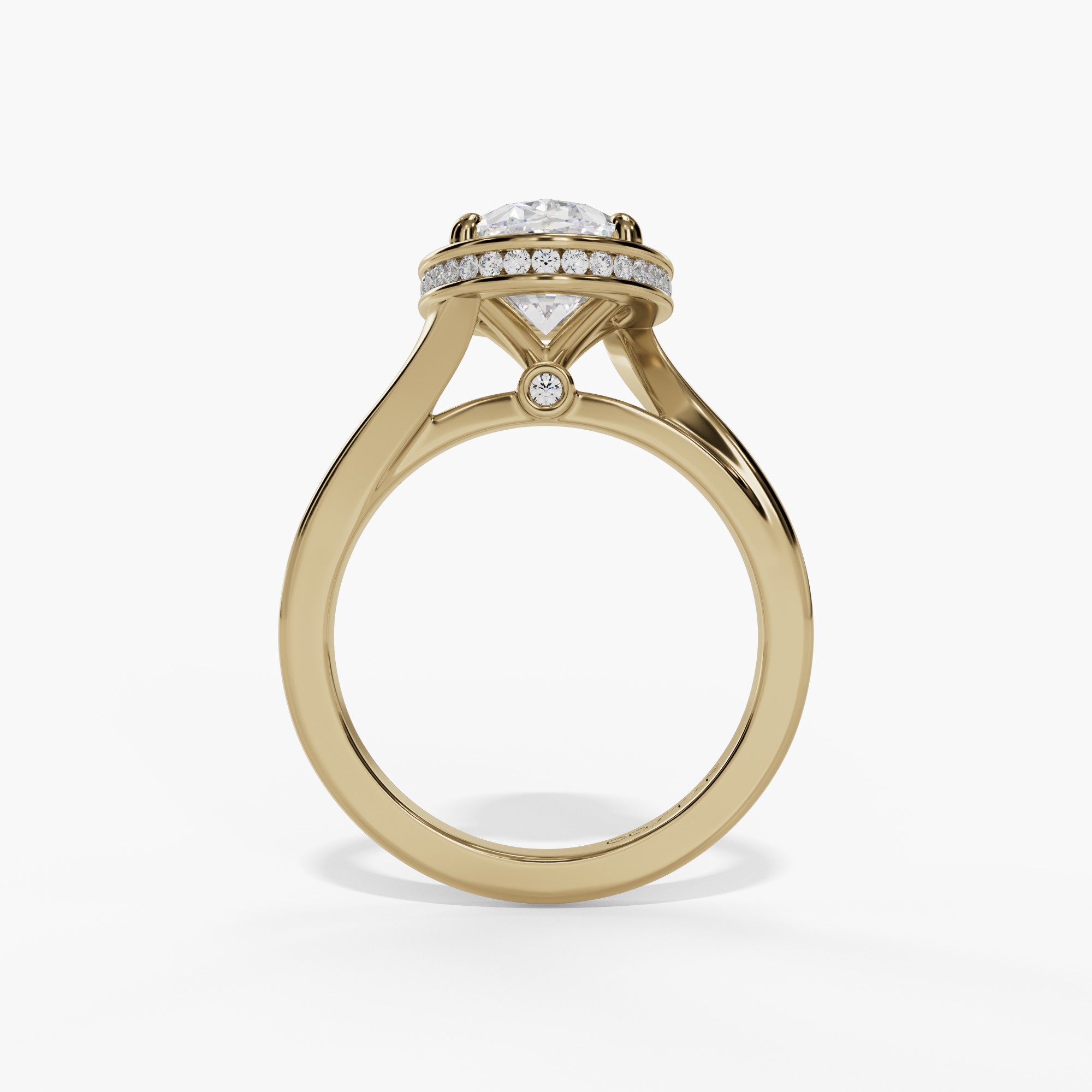Bypass Framed Oval Engagement Ring Setting With Natural Diamond Hidden Halo