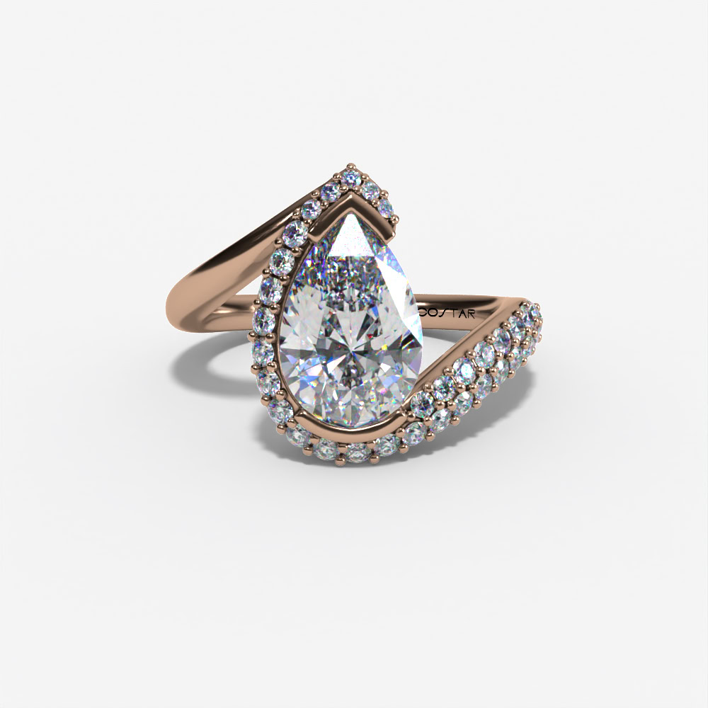 Bypass Pear-Shaped Engagement Ring Setting With Curved Natural Diamond Shank