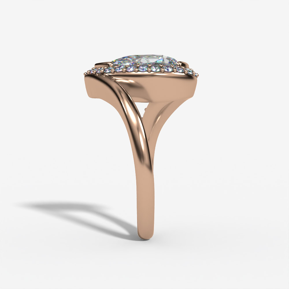 Bypass Pear-Shaped Engagement Ring Setting With Curved Natural Diamond Shank