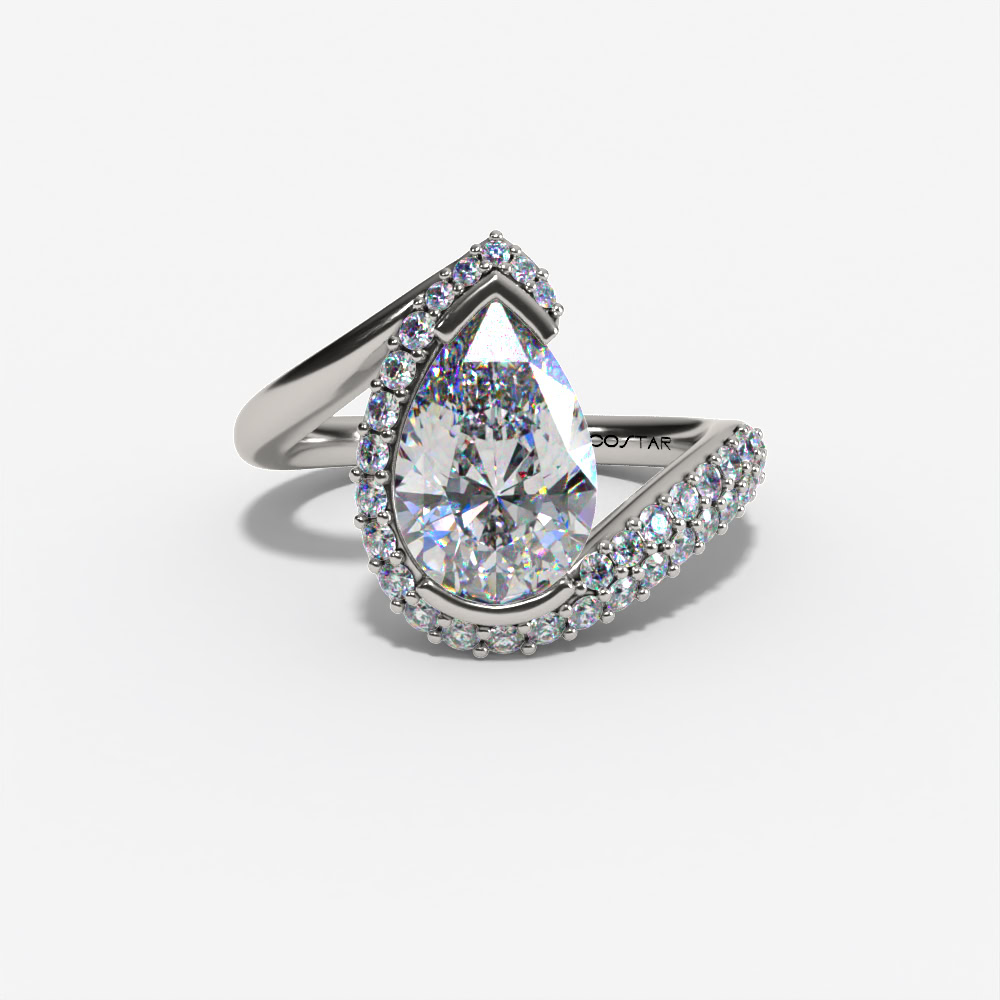 Bypass Pear-Shaped Engagement Ring Setting With Curved Natural Diamond Shank