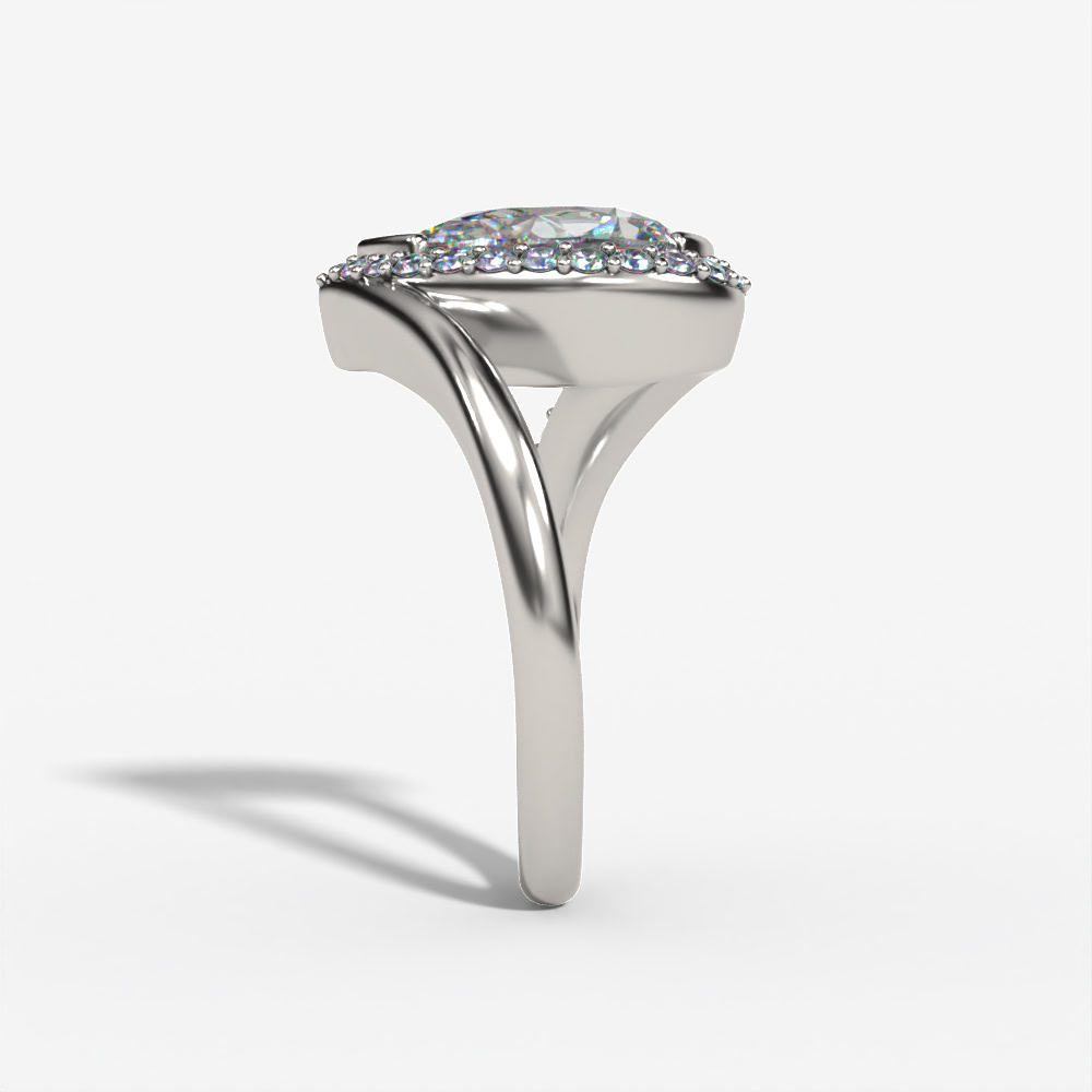 Bypass Pear-Shaped Engagement Ring Setting With Curved Natural Diamond Shank
