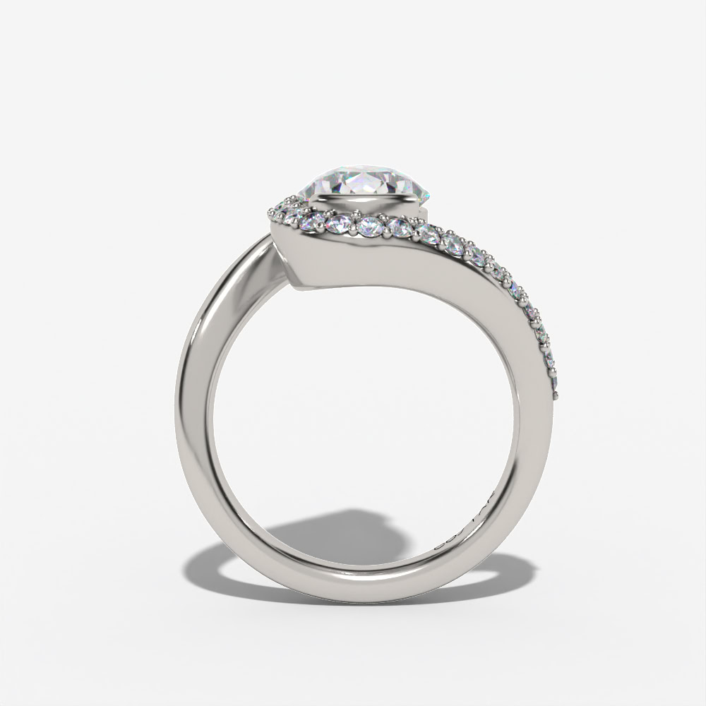 Bypass Pear-Shaped Engagement Ring Setting With Curved Natural Diamond Shank