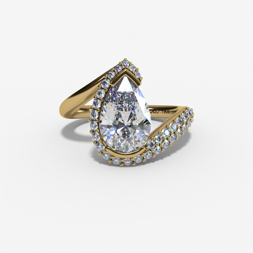 Bypass Pear-Shaped Engagement Ring Setting With Curved Natural Diamond Shank