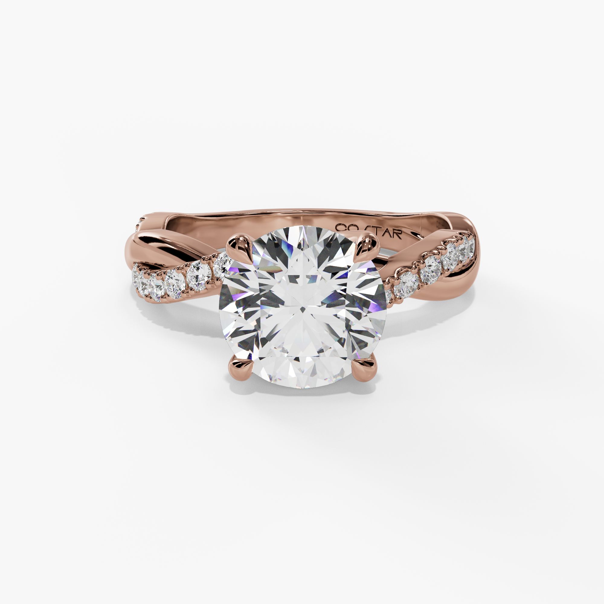 Bypass Round Engagement Ring Setting With Natural Diamond Shank