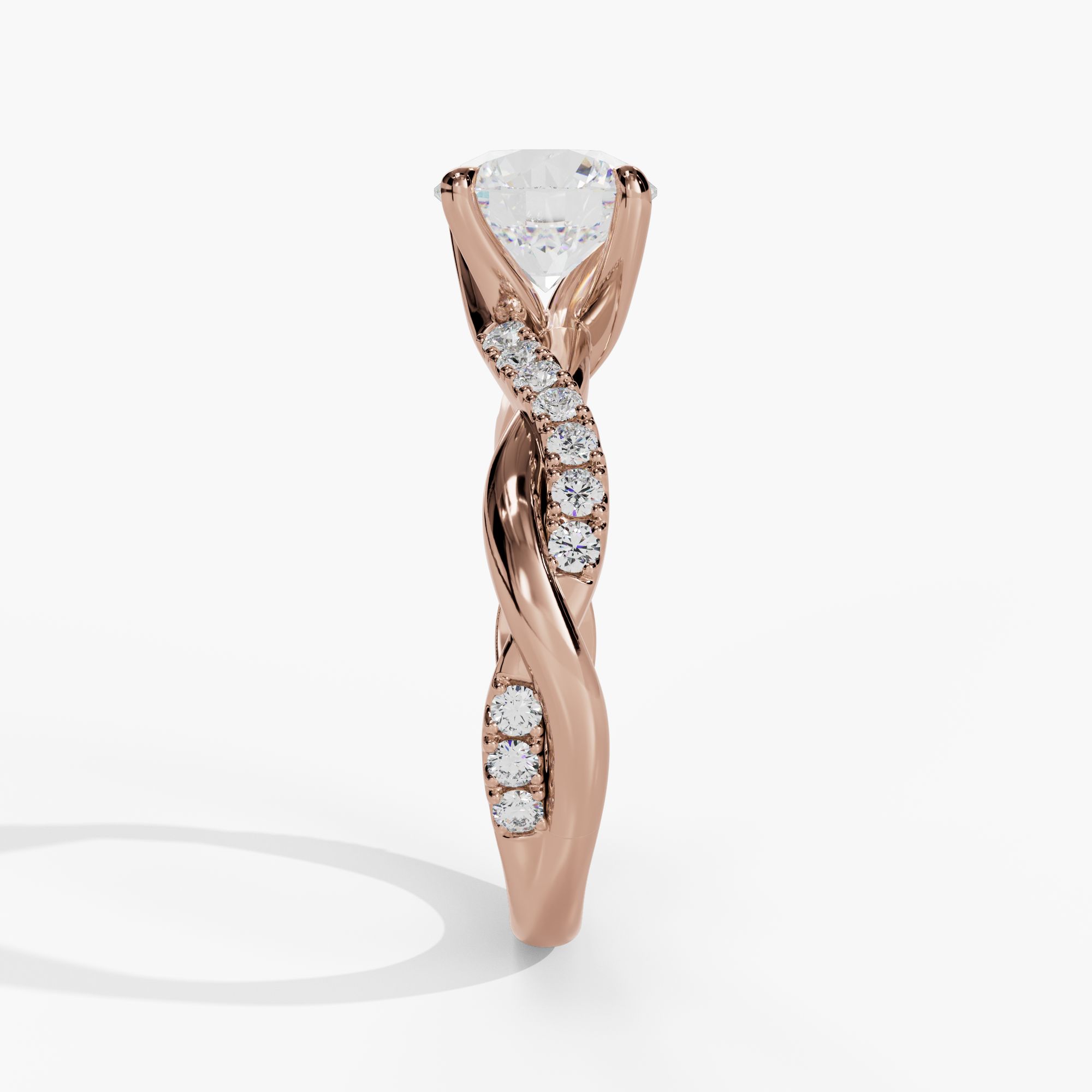 Bypass Round Engagement Ring Setting With Natural Diamond Shank