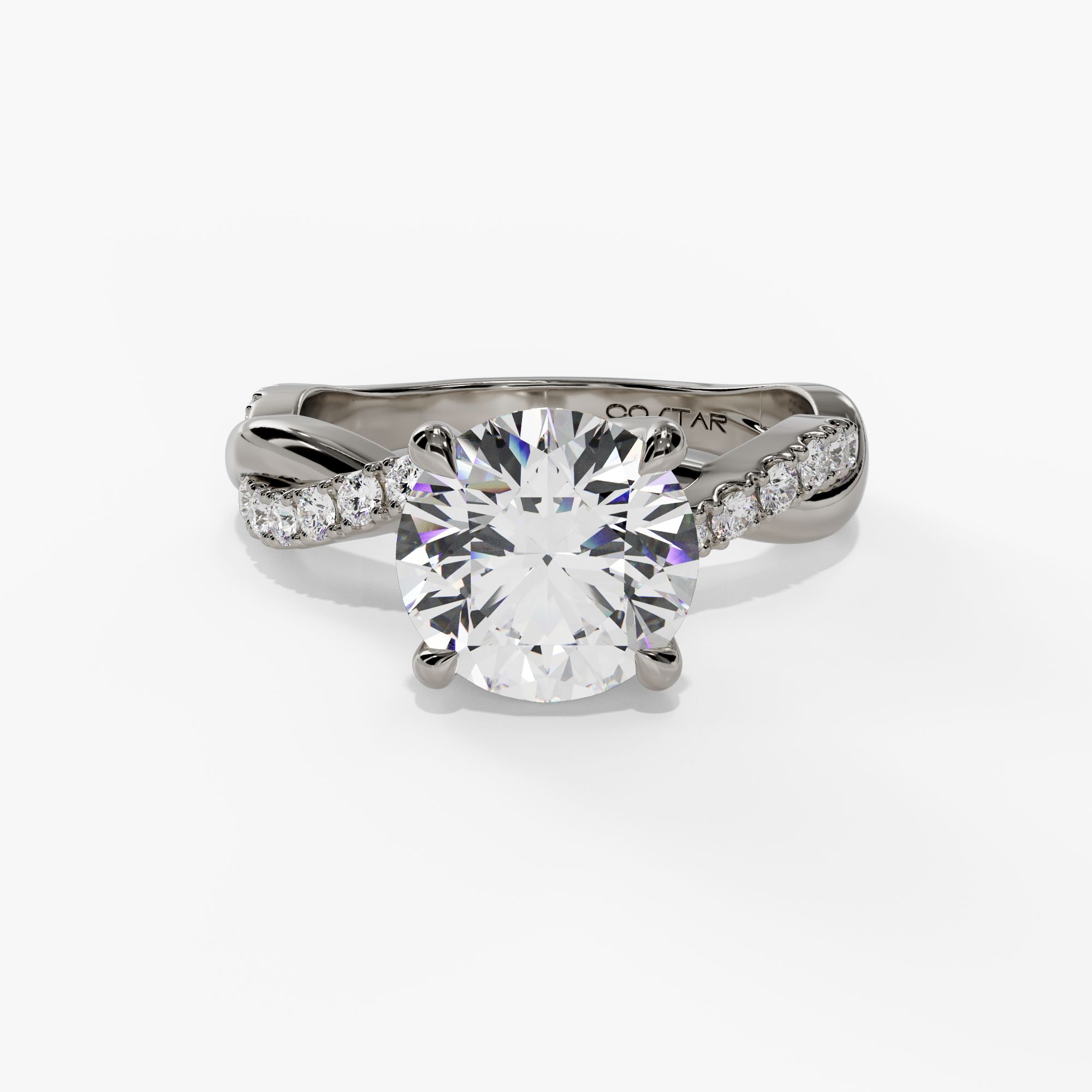 Bypass Round Engagement Ring Setting With Natural Diamond Shank