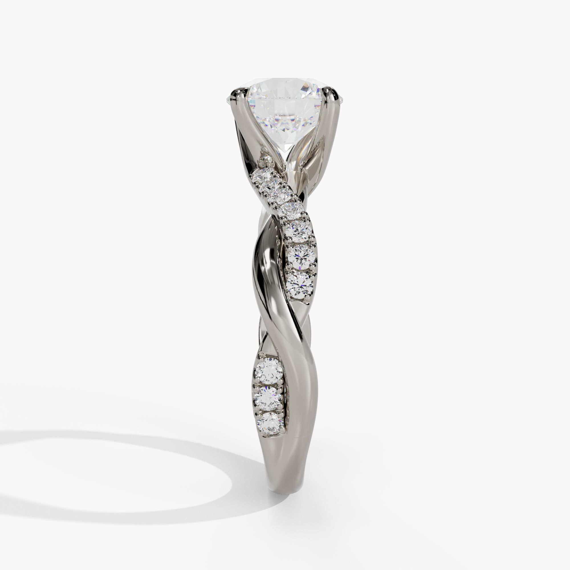 Bypass Round Engagement Ring Setting With Natural Diamond Shank