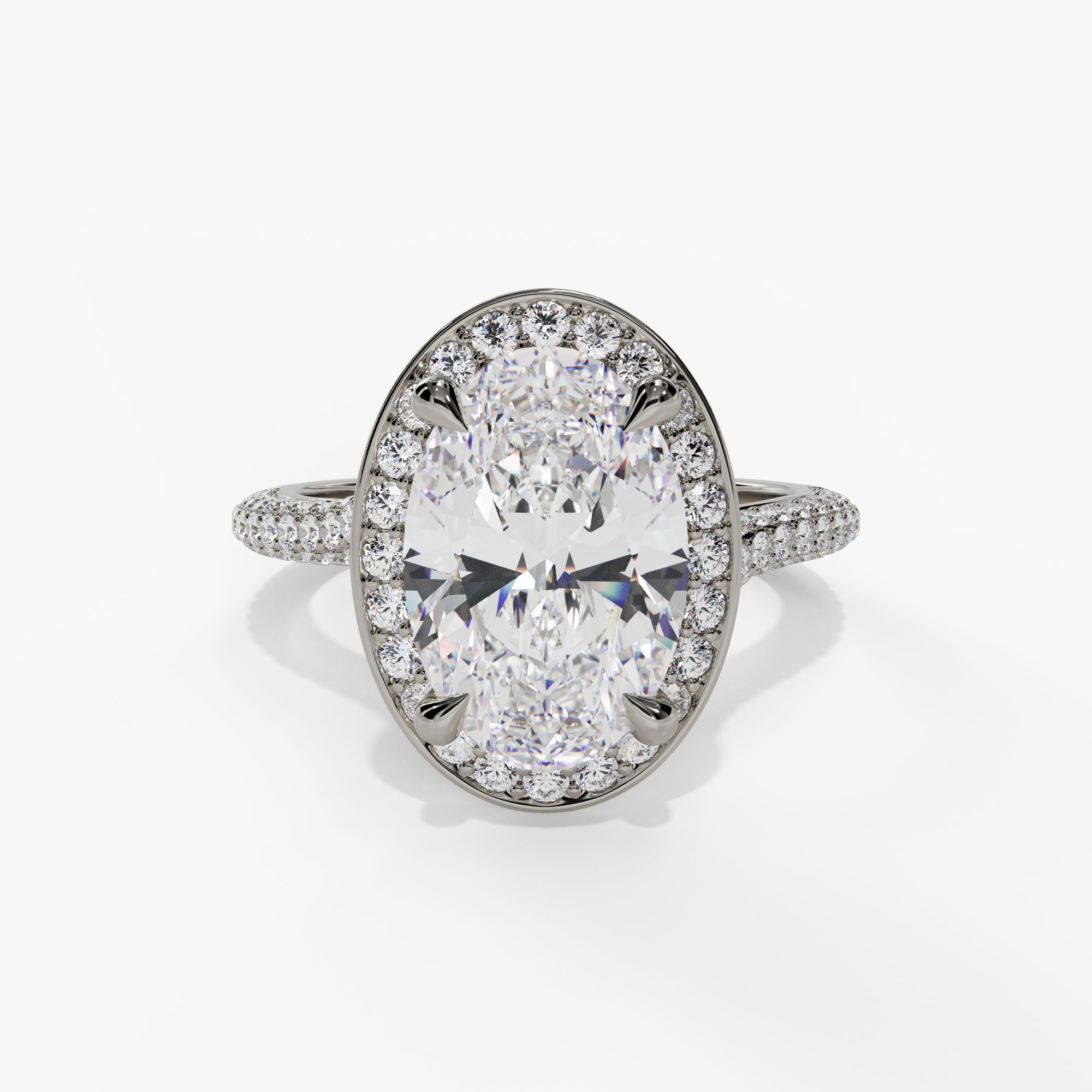 Halo Oval Engagement Ring Setting With Split Natural Diamond Shank