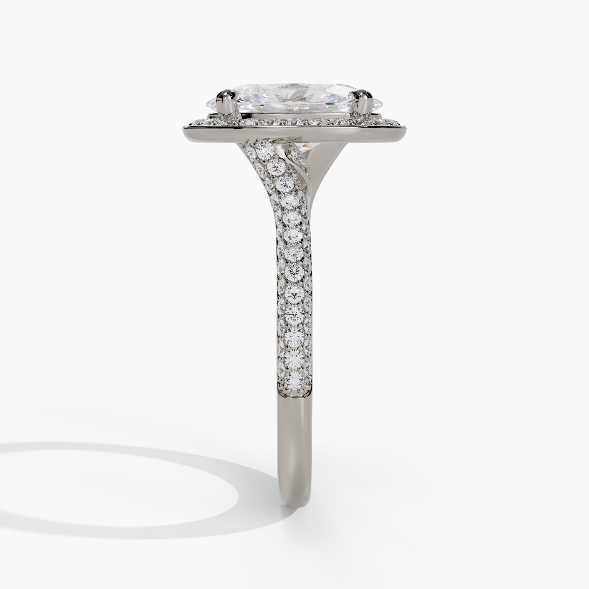 Halo Oval Engagement Ring Setting With Split Natural Diamond Shank