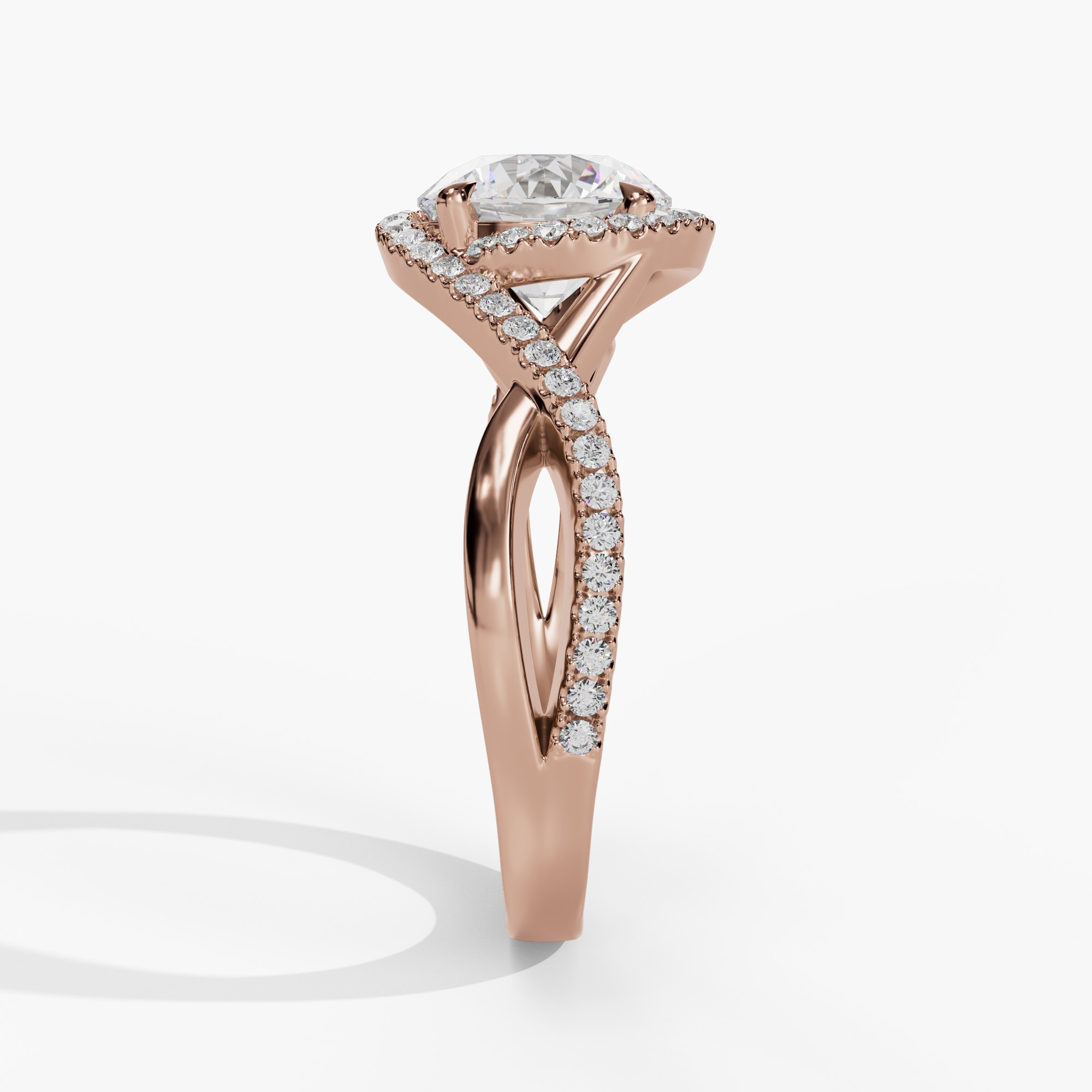 Halo Round Engagement Ring Setting With Twisted Natural Diamond Shank