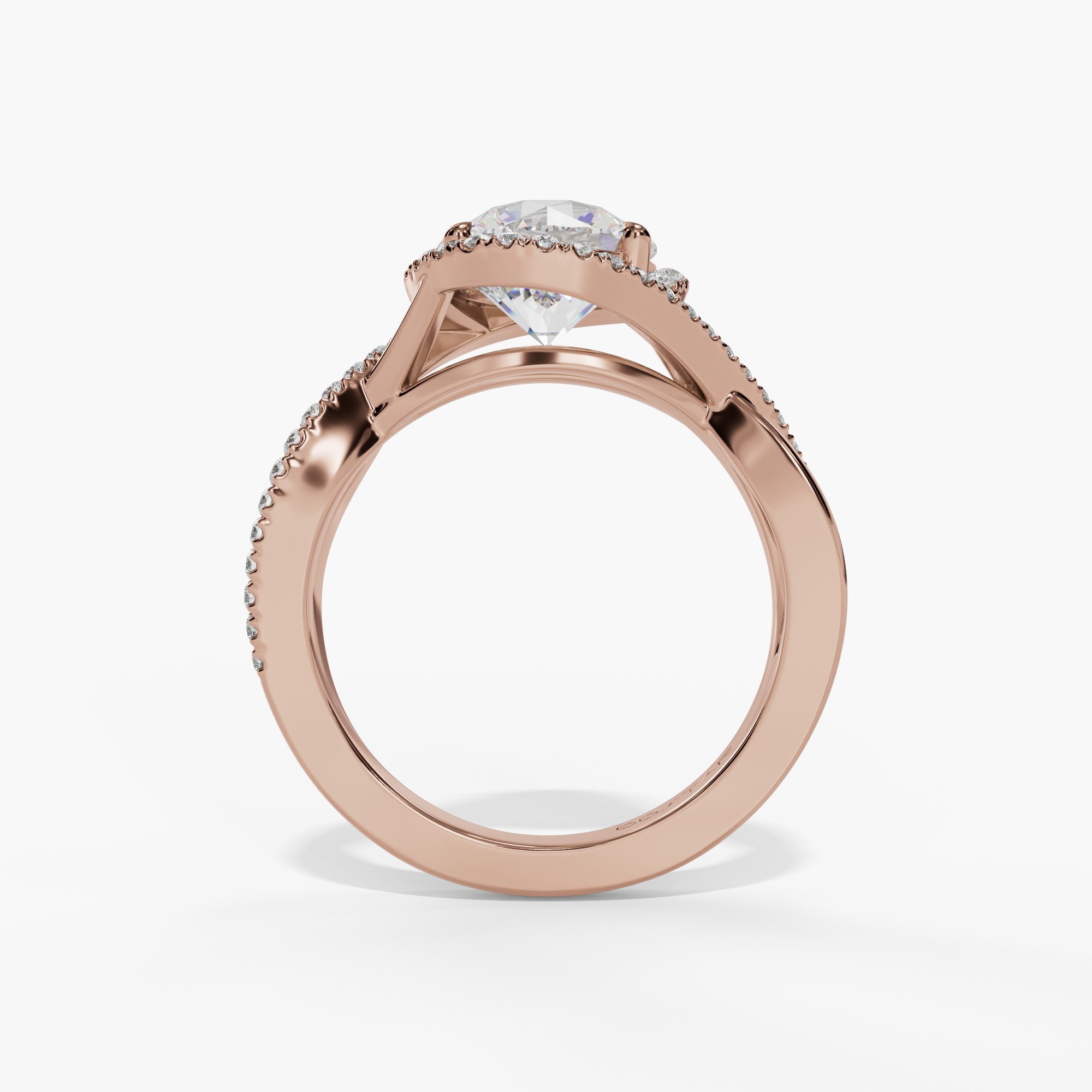 Halo Round Engagement Ring Setting With Twisted Natural Diamond Shank
