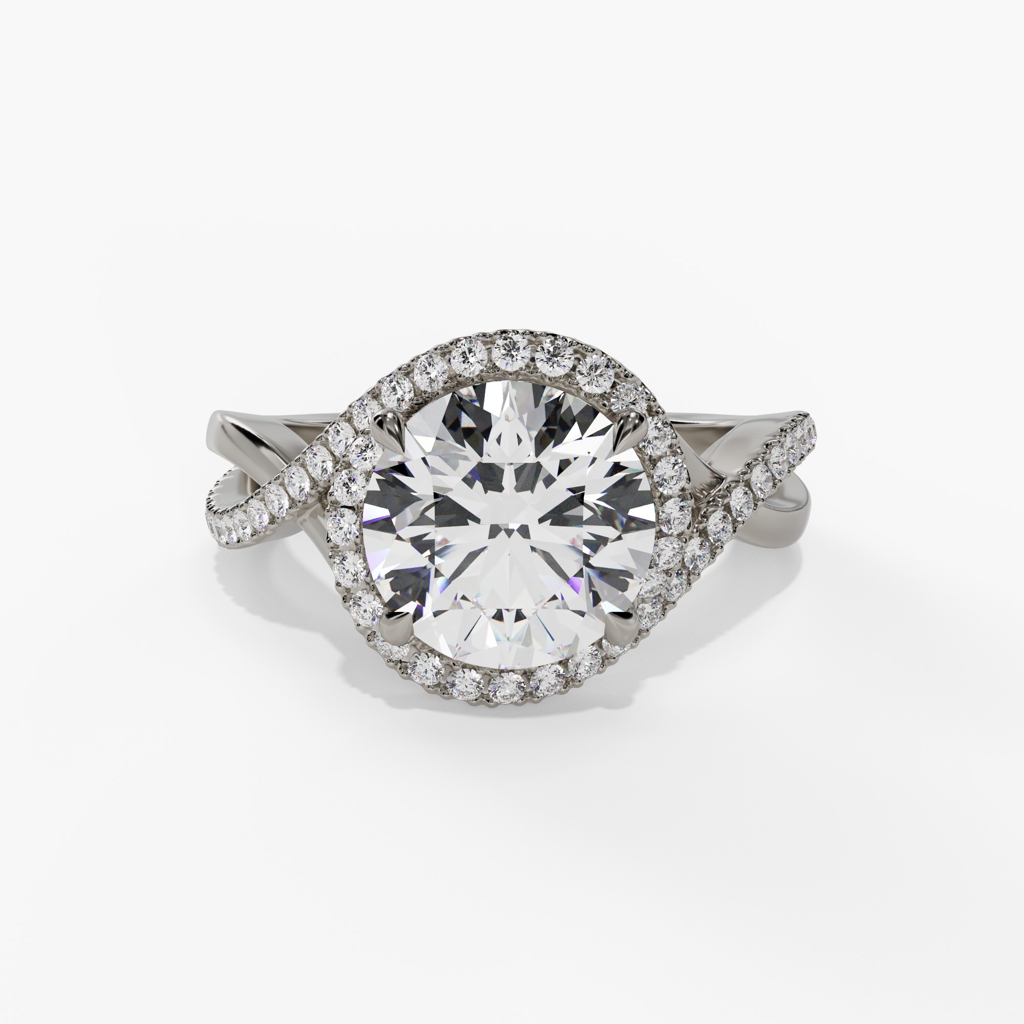 Halo Round Engagement Ring Setting With Twisted Natural Diamond Shank
