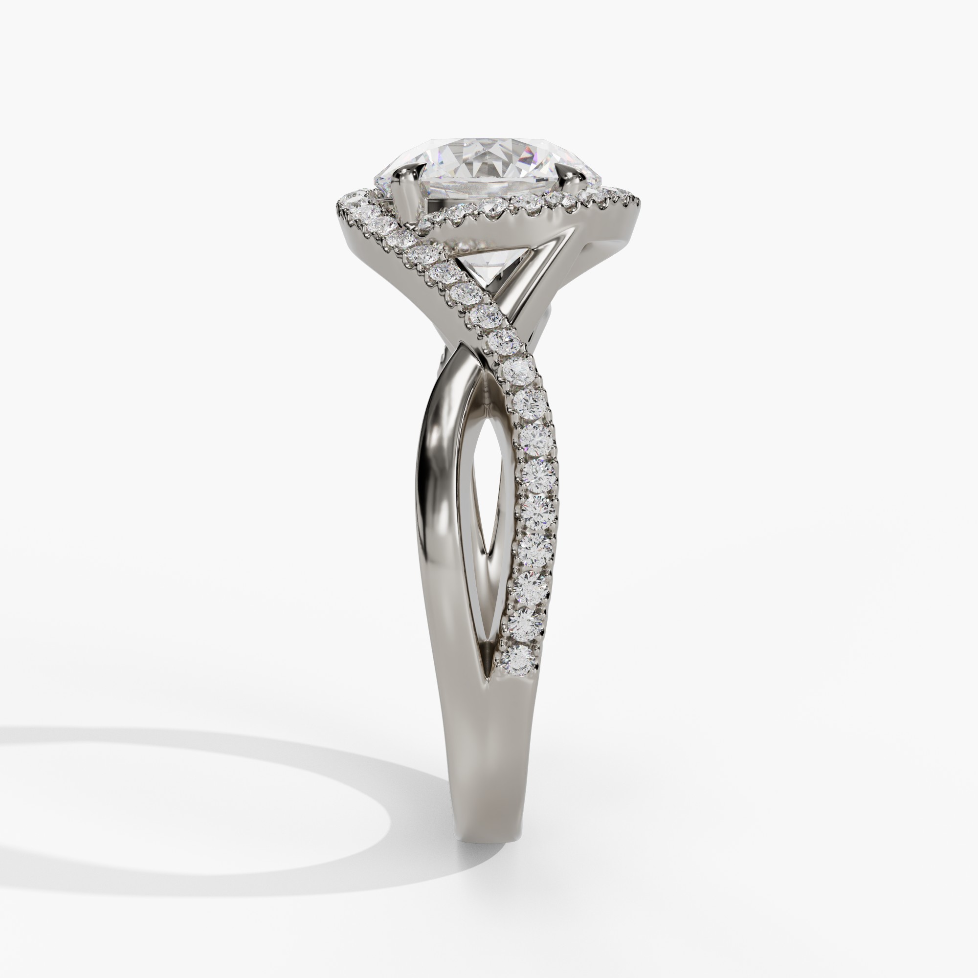 Halo Round Engagement Ring Setting With Twisted Natural Diamond Shank