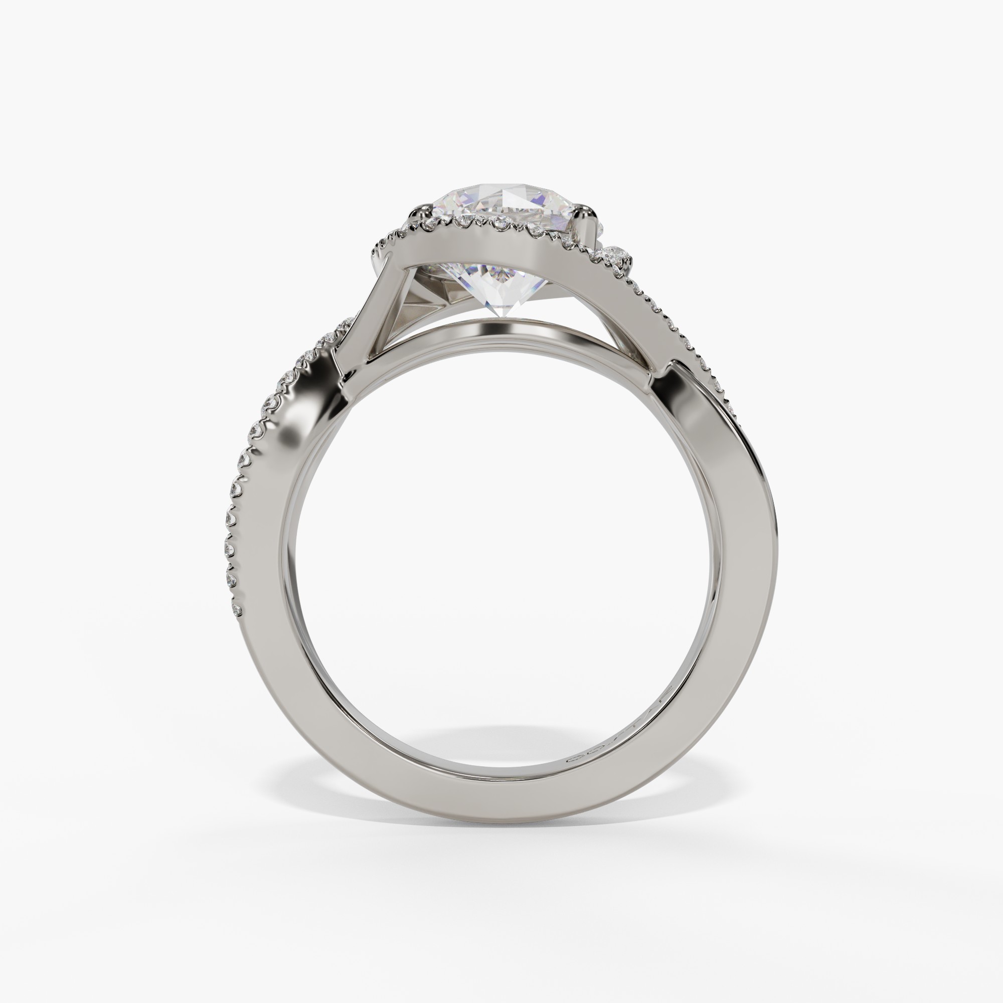 Halo Round Engagement Ring Setting With Twisted Natural Diamond Shank