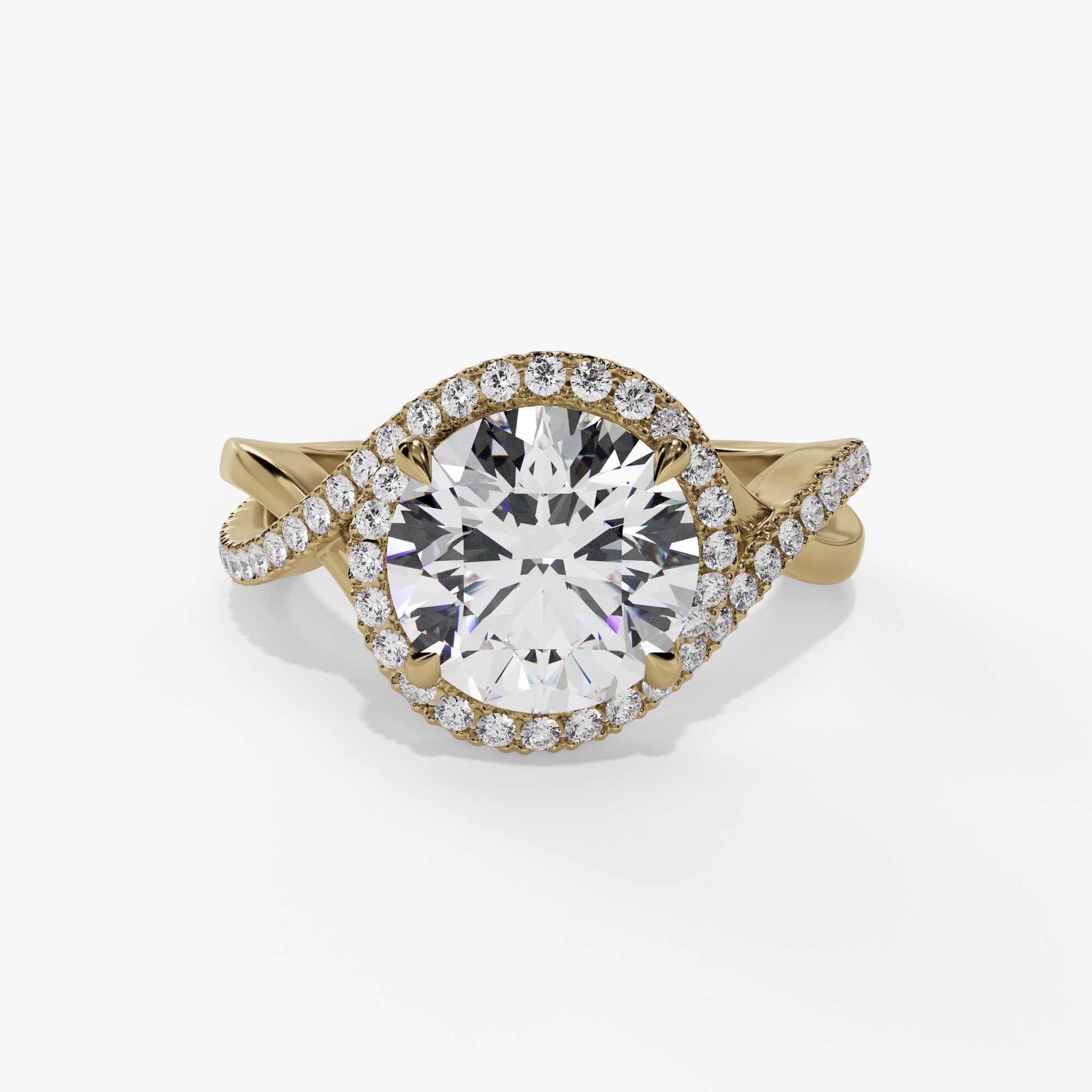 Halo Round Engagement Ring Setting With Twisted Natural Diamond Shank