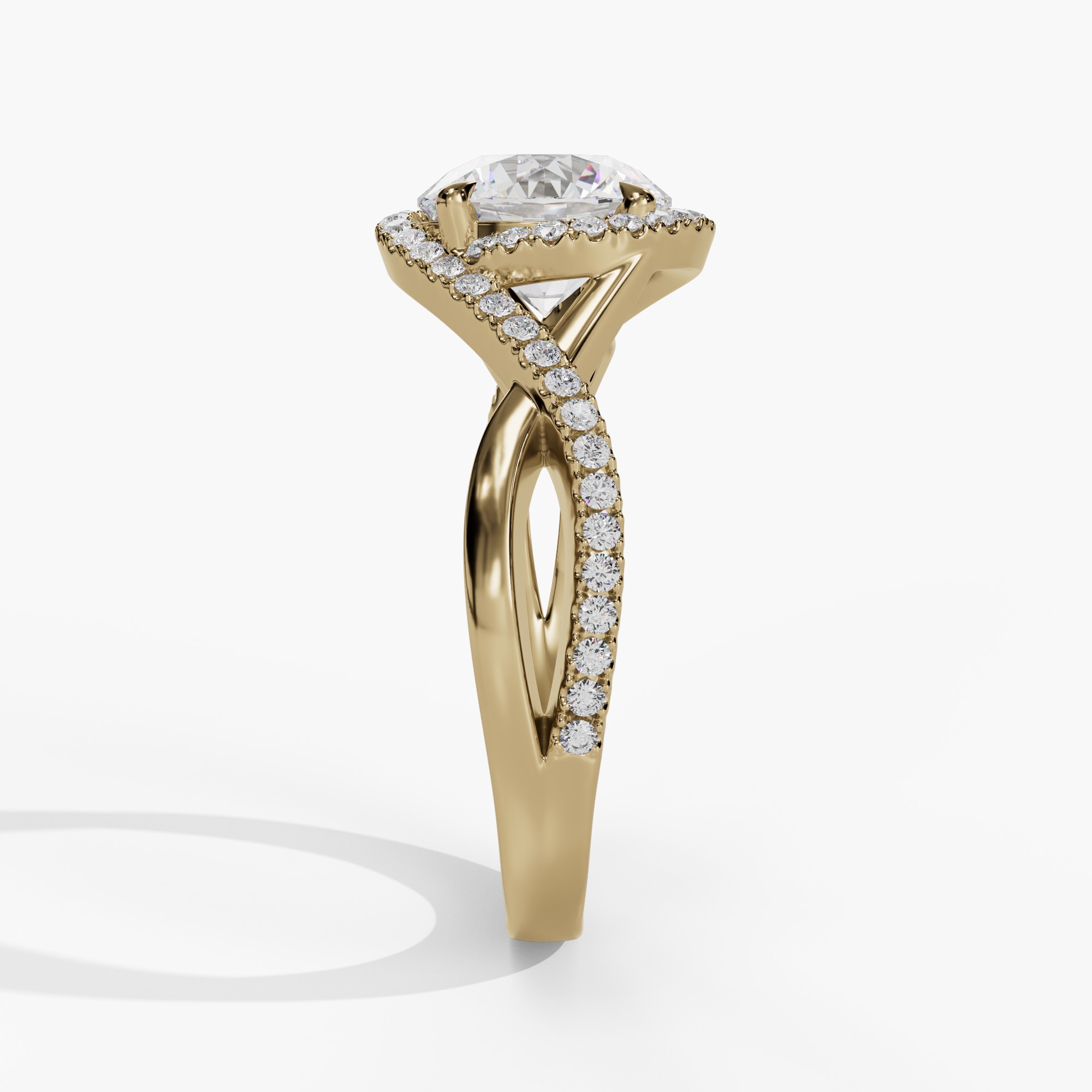 Halo Round Engagement Ring Setting With Twisted Natural Diamond Shank