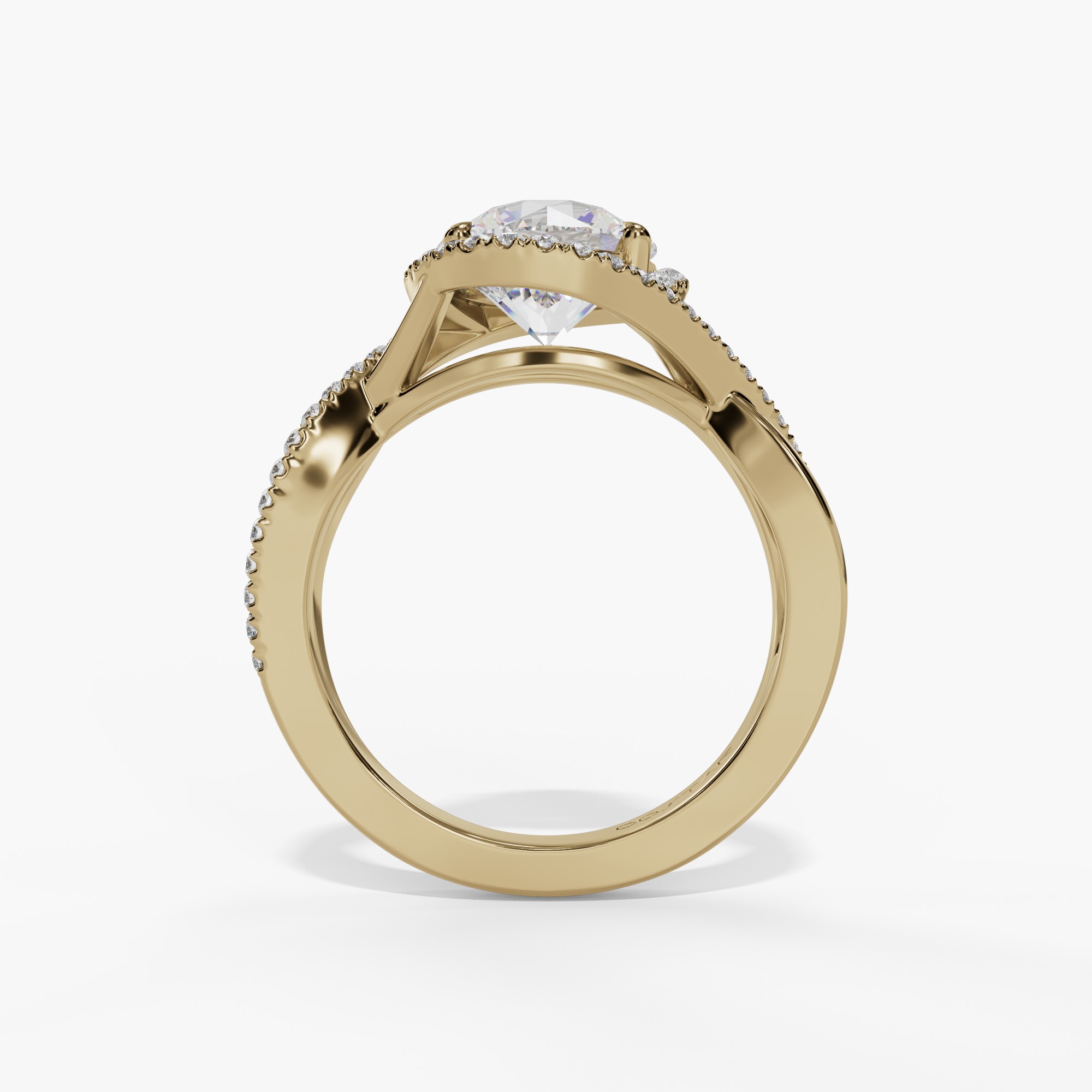 Halo Round Engagement Ring Setting With Twisted Natural Diamond Shank