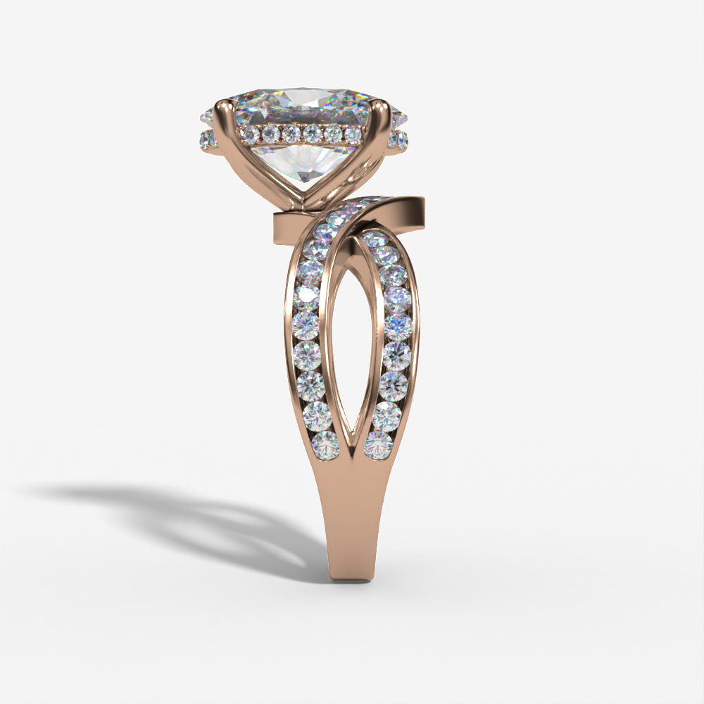 Hidden Halo Bypass Oval Engagement Ring Setting With Double-Row Natural Diamond Shank