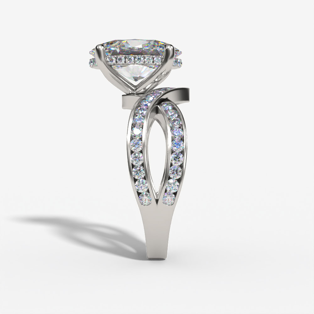 Hidden Halo Bypass Oval Engagement Ring Setting With Double-Row Natural Diamond Shank