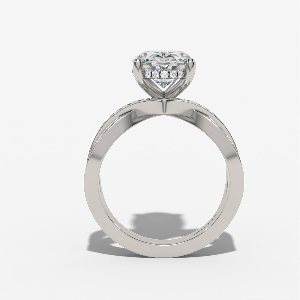 Hidden Halo Bypass Oval Engagement Ring Setting With Double-Row Natural Diamond Shank